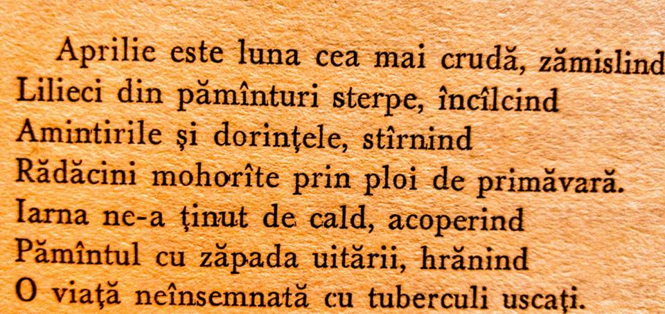 T.S. Eliot spunea că aprilie este luna cea mai crudă... T.S. Eliot spunea că aprilie este luna cea mai crudă...
