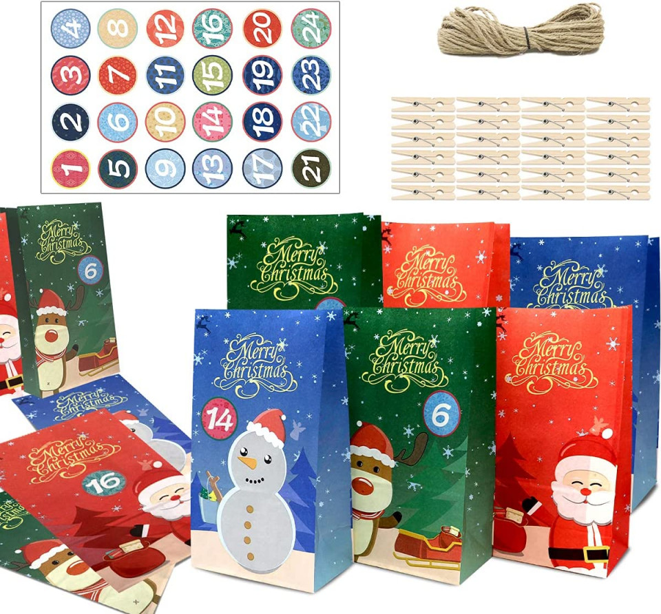 Set De 24 Pungi Cu Autocolante Si Clips Pentru Calendar De Advent WEYON