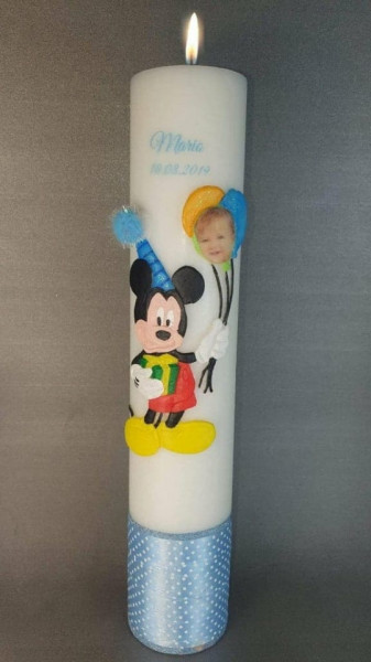 Lumanare Botez Mickey Mouse 3D Personalizata Cu Poza