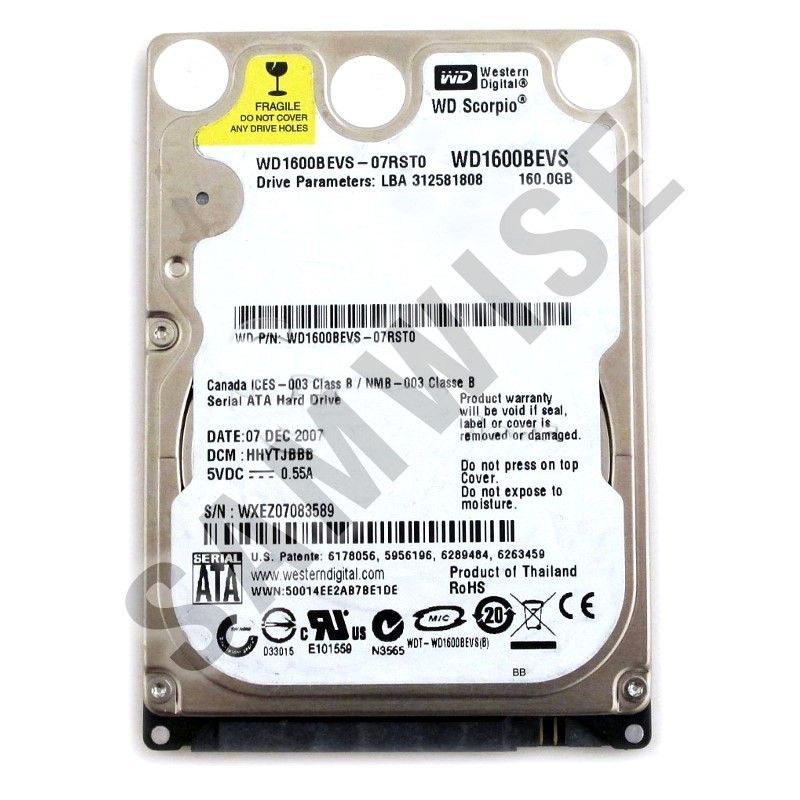 Hard Disk Laptop Notebook Western Digital Scorpio 160GB WD1600BEVS