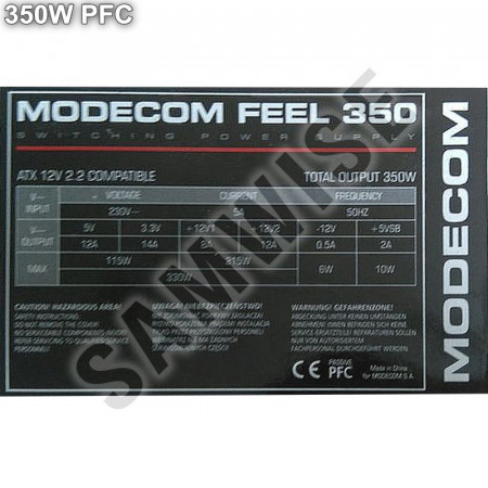 Sursa Modecom FEEL 350W 3 X SATA 4 X Molex PFC Pasiv Vent 120mm