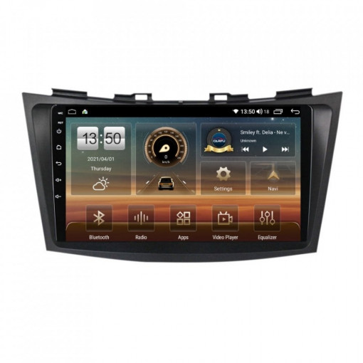 Navigatie dedicata cu Android Suzuki Swift IV 2010 - 2017, 4GB RAM, Radio GPS Dual Zone, Display HD IPS 9" Touchscreen, Internet Wi-Fi si slot SIM 4G, Bluetooth, MirrorLink, USB, Waze