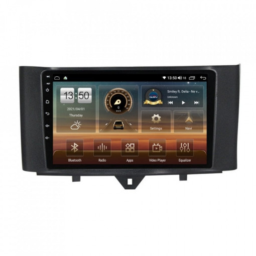 Navigatie dedicata cu Android Smart Fortwo 2011 - 2014, 4GB RAM, Radio GPS Dual Zone, Display HD IPS 9" Touchscreen, Internet Wi-Fi si slot SIM 4G, Bluetooth, MirrorLink, USB, Waze