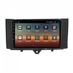 Navigatie dedicata cu Android Smart Fortwo 2011 - 2014, 4GB RAM, Radio GPS Dual Zone, Display HD IPS 9" Touchscreen, Internet Wi-Fi si slot SIM 4G, Bluetooth, MirrorLink, USB, Waze