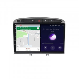 Navigatie dedicata cu Android Peugeot 308 I 2007 - 2013, 4GB RAM, Radio GPS Dual Zone, Display HD IPS 9" Touchscreen, Internet Wi-Fi si slot SIM 4G, Bluetooth, MirrorLink, USB, Waze