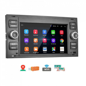 Navigatie dedicata cu Android Ford Transit 2006 - 2014, negru, 1GB RAM, Radio GPS Dual Zone, Display HD 7" Touchscreen, Internet Wi-Fi, Bluetooth, MirrorLink, USB, Waze