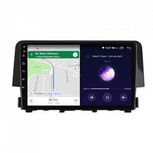 Navigatie dedicata cu Android Honda Civic X 2015 - 2021, 8GB RAM, Radio GPS Dual Zone, Display HD IPS 9" Touchscreen, Internet Wi-Fi si slot SIM 4G, Bluetooth, MirrorLink, USB, Waze