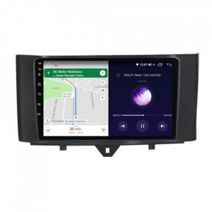 Navigatie dedicata cu Android Smart Fortwo 2011 - 2014, 6GB RAM, Radio GPS Dual Zone, Display HD IPS 9" Touchscreen, Internet Wi-Fi si slot SIM 4G, Bluetooth, MirrorLink, USB, Waze