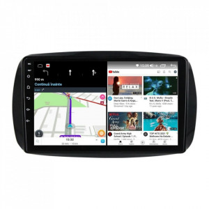 Navigatie dedicata cu Android Smart Fortwo dupa 2014, 4GB RAM, Radio GPS Dual Zone, Display HD IPS 9" Touchscreen, Internet Wi-Fi si slot SIM 4G, Bluetooth, MirrorLink, USB, Waze