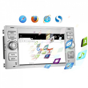Navigatie dedicata cu Android Ford C-Max 2003 - 2010, gri, 1GB RAM, Radio GPS Dual Zone, Display HD 7" Touchscreen, Internet Wi-Fi, Bluetooth, MirrorLink, USB, Waze