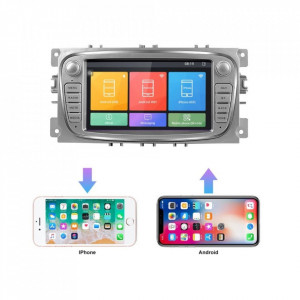 Navigatie dedicata cu Android Ford Focus II 2007 - 2011, gri, 1GB RAM, Radio GPS Dual Zone, Display HD 7" Touchscreen, Internet Wi-Fi, Bluetooth, MirrorLink, USB, Waze