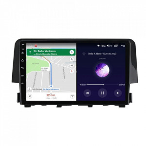 Navigatie dedicata cu Android Honda Civic X 2015 - 2021, 4GB RAM, Radio GPS Dual Zone, Display HD IPS 9" Touchscreen, Internet Wi-Fi si slot SIM 4G, Bluetooth, MirrorLink, USB, Waze