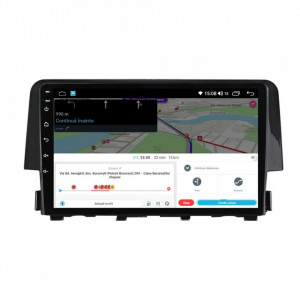 Navigatie dedicata cu Android Honda Civic X 2015 - 2021, 6GB RAM, Radio GPS Dual Zone, Display HD IPS 9" Touchscreen, Internet Wi-Fi si slot SIM 4G, Bluetooth, MirrorLink, USB, Waze