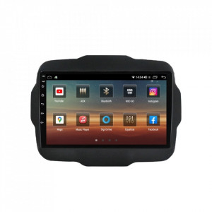 Navigatie dedicata cu Android Jeep Renegade dupa 2014, 4GB RAM, Radio GPS Dual Zone, Display HD IPS 9" Touchscreen, Internet Wi-Fi si slot SIM 4G, Bluetooth, MirrorLink, USB, Waze