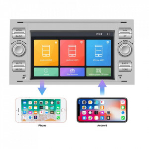 Navigatie dedicata cu Android Ford C-Max 2003 - 2010, gri, 1GB RAM, Radio GPS Dual Zone, Display HD 7" Touchscreen, Internet Wi-Fi, Bluetooth, MirrorLink, USB, Waze