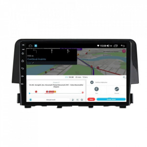 Navigatie dedicata cu Android Honda Civic X 2015 - 2021, 4GB RAM, Radio GPS Dual Zone, Display HD IPS 9" Touchscreen, Internet Wi-Fi si slot SIM 4G, Bluetooth, MirrorLink, USB, Waze