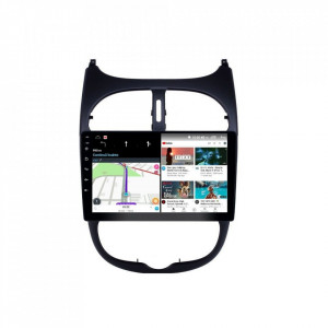 Navigatie dedicata cu Android Peugeot 206 1998 - 2012, 4GB RAM, Radio GPS Dual Zone, Display HD IPS 9" Touchscreen, Internet Wi-Fi si slot SIM 4G, Bluetooth, MirrorLink, USB, Waze
