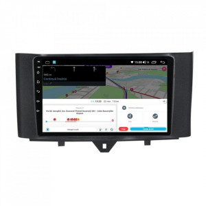 Navigatie dedicata cu Android Smart Fortwo 2011 - 2014, 6GB RAM, Radio GPS Dual Zone, Display HD IPS 9" Touchscreen, Internet Wi-Fi si slot SIM 4G, Bluetooth, MirrorLink, USB, Waze