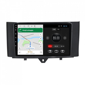 Navigatie dedicata cu Android Smart Fortwo 2011 - 2014, 1GB RAM, Radio GPS Dual Zone, Display HD 9" Touchscreen, Internet Wi-Fi, Bluetooth, MirrorLink, USB, Waze