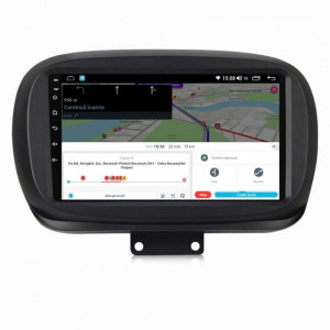 Navigatie dedicata cu Android Fiat 500X dupa 2014, 4GB RAM, Radio GPS Dual Zone, Display HD IPS 9" Touchscreen, Internet Wi-Fi si slot SIM 4G, Bluetooth, MirrorLink, USB, Waze