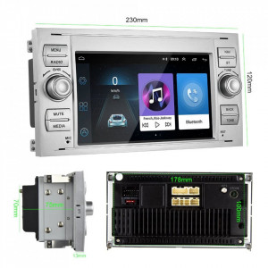 Navigatie dedicata cu Android Ford C-Max 2003 - 2010, gri, 1GB RAM, Radio GPS Dual Zone, Display HD 7" Touchscreen, Internet Wi-Fi, Bluetooth, MirrorLink, USB, Waze