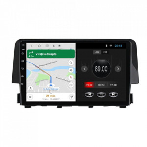 Navigatie dedicata cu Android Honda Civic X 2015 - 2021, 1GB RAM, Radio GPS Dual Zone, Display HD 9" Touchscreen, Internet Wi-Fi, Bluetooth, MirrorLink, USB, Waze