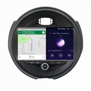 Navigatie dedicata cu Android Mini Cooper 2014 - 2020, 8GB RAM, Radio GPS Dual Zone, Display HD IPS 9" Touchscreen, Internet Wi-Fi si slot SIM 4G, Bluetooth, MirrorLink, USB, Waze