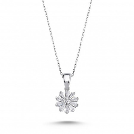 Flower Pendant Sterling Silver Necklace White Gemstone