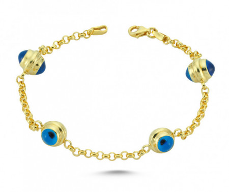 Blue Glass Rolo Chain Wholesale Evil Eye Silver Bracelet