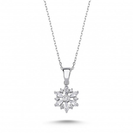 Flower Pendant Sterling Silver Necklace White Gemstone