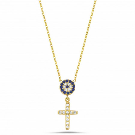 Cross Evil Eye Design Necklace Wholesale Sterling Silver 925