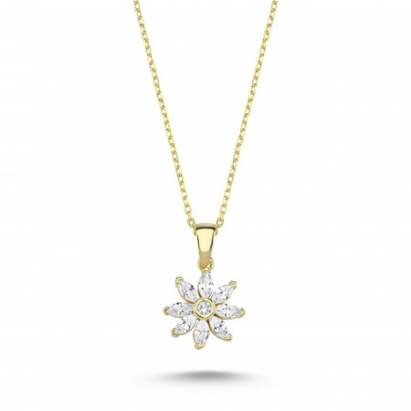 Flower Pendant Sterling Silver Necklace White Gemstone