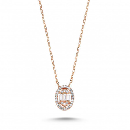 Baguette Pendant Sterling Silver Necklace White Gemstone