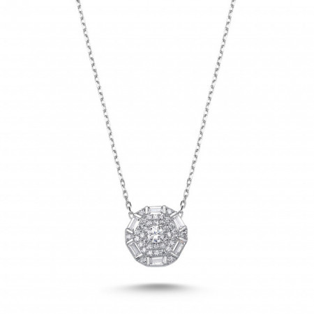 Baguette Pendant Sterling Silver Necklace White Gemstone