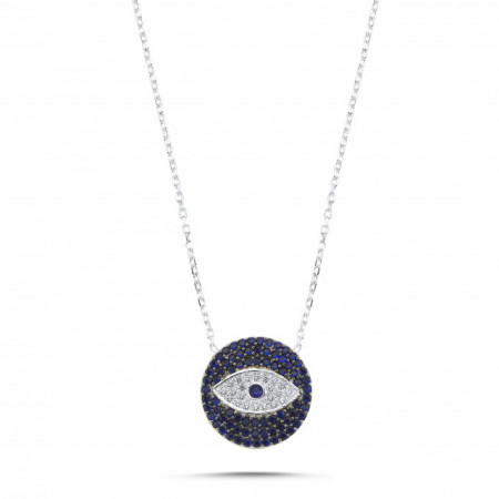 CZ Blue Evil Eye Turkish Necklace Wholesale Silver 925