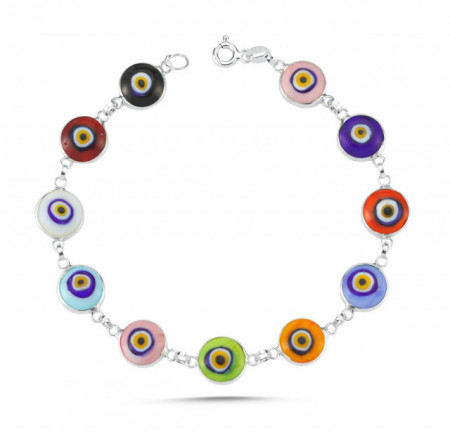 Multicolor Beaded Turkish Wholesale Evil Eye Silver Bracelet