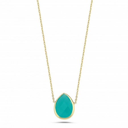 Natural Green Gemstone Drop Shaped Yellow Gold Necklace