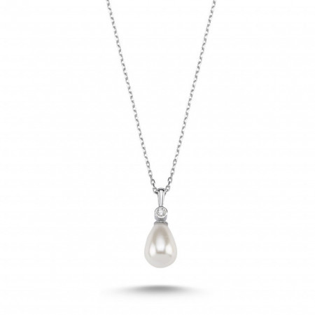 Pearl Drop Pendant Sterling Silver Necklace White Gemstone