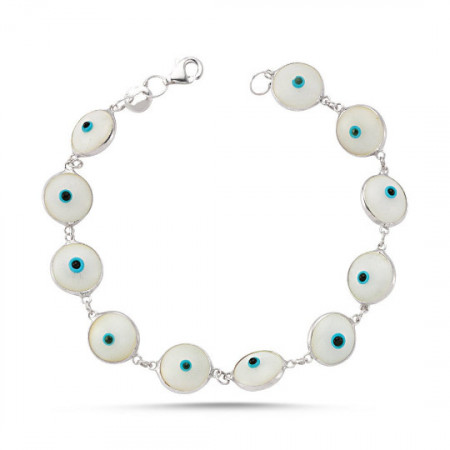White Evil Eye Wholesale Glass Bead Silver Bracelet
