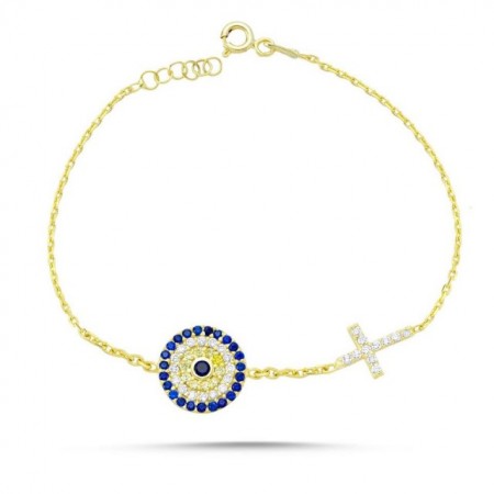 Wholesale Cross Design Turkish Evil Eye Silver Bracelet