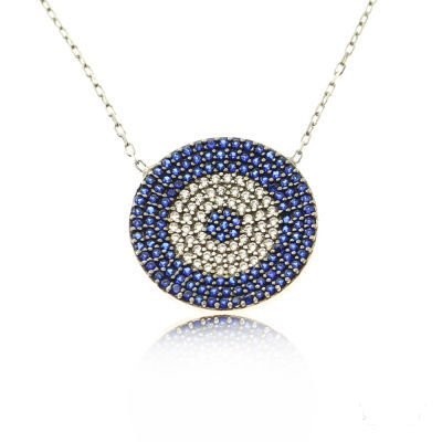 Wholesale Turkish Blue Evil Eye Large Necklace Silver 925