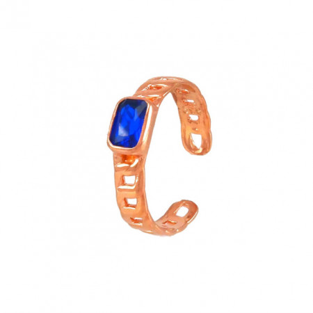 Women's Sterling Silver Cuban Chain Gold Ring With Blue Sapphire Adjustable Size.