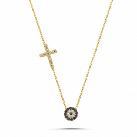 Cross Evil Eye Design Necklace Wholesale Sterling Silver 925