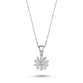 Flower Pendant Sterling Silver Necklace White Gemstone
