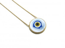 Wholesale White Evil Eye Sterling Silver Round Necklace Pendant