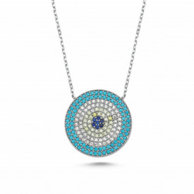 Wholesale Turkish Blue Evil Eye CZ Necklace Silver 925