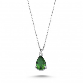 Green Gemstone Drop Pendant Sterling Silver Necklace