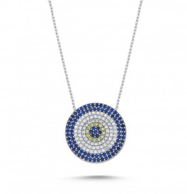 Wholesale Turkish Evil Eye Blue Disc Necklace Silver 925