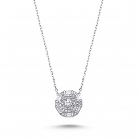 Baguette Pendant Sterling Silver Necklace White Gemstone