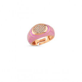 Pink Enamel Women's Ring Wholesale Turkish Handmade Sterling Silver 925 Adjustable Size.